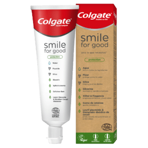 Colgate fluoride toothpaste in eco-friendly box and tube